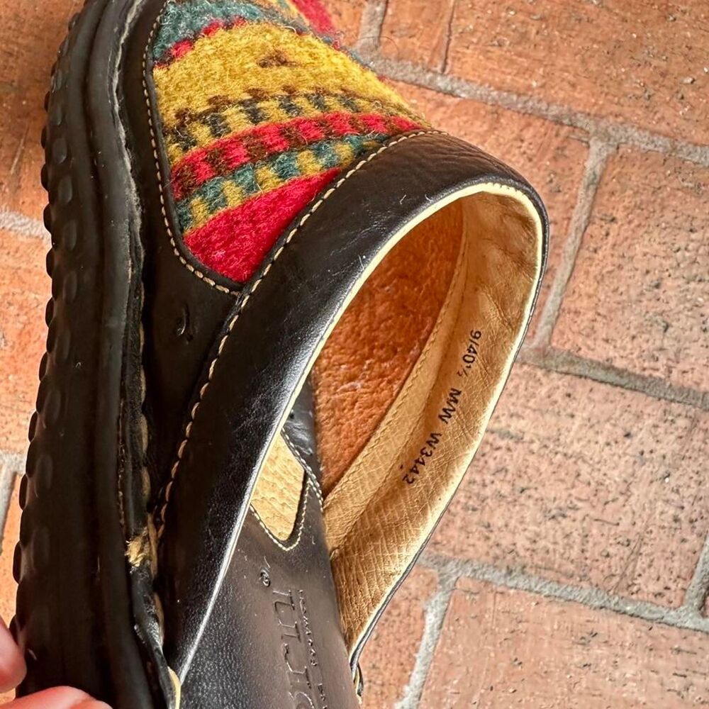 Born Southwestern Wool Blanket Clogs Leather Mules Women's Size 9 Boho Vintage - Picture 6 of 8